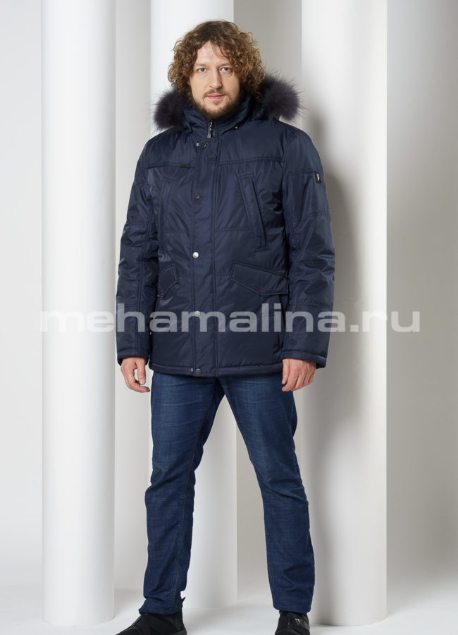 фото Мужская куртка с капюшоном, отделка енот модель № KM-82