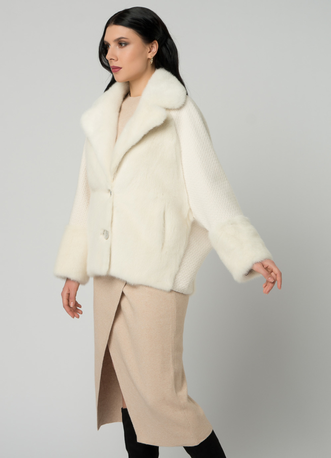 Кардиган белого цвета с отделкой из норки модель № 21858 в кредит