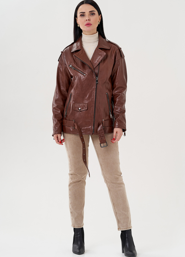 фото Куртка - косуха коричневого цвета модель № 24378 фото Куртка - косуха коричневого цвета модель № 24378