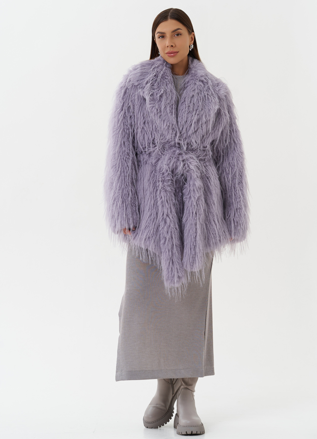 фото Шуба под эко страуса с поясом модель № 27811