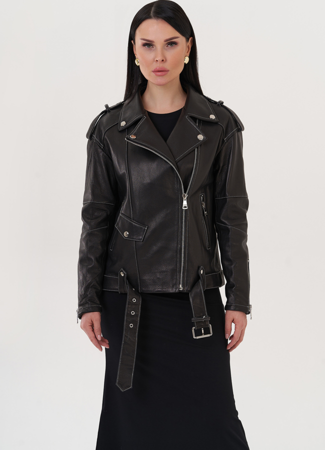 фото Кожаная куртка с контрастной строчкой модель № 597 фото Кожаная куртка с контрастной строчкой модель № 597