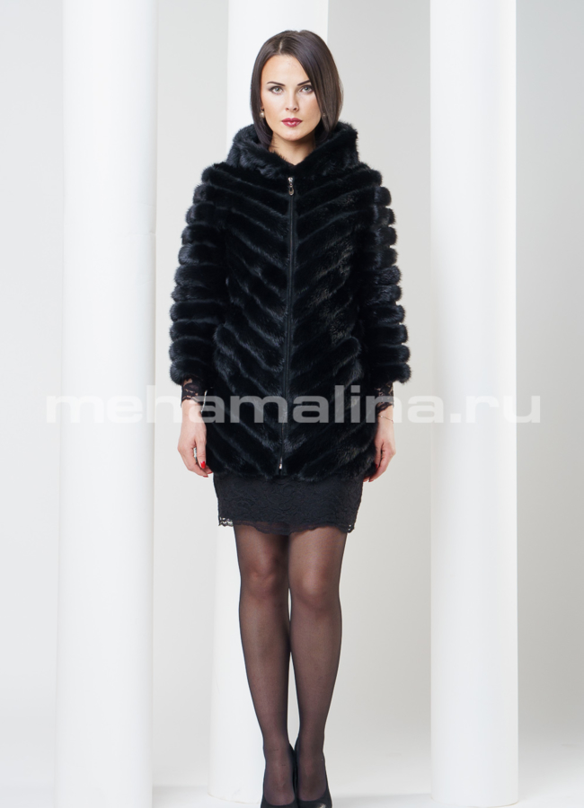 Жакет из норки с капюшоном модель № M-75 универмаг малина