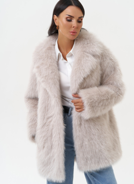 Женская шуба из эко меха в светло-сером цвете
