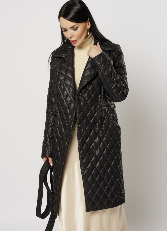 Утепленное женское пальто на поясе модель № 17779 универмаг малина