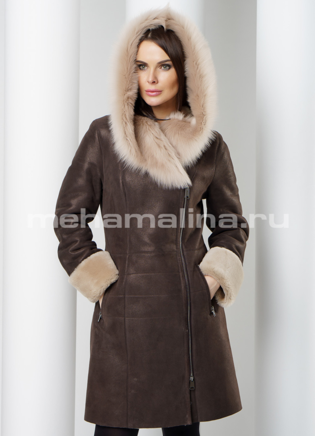 Дубленка  модель № D-189 меха малина