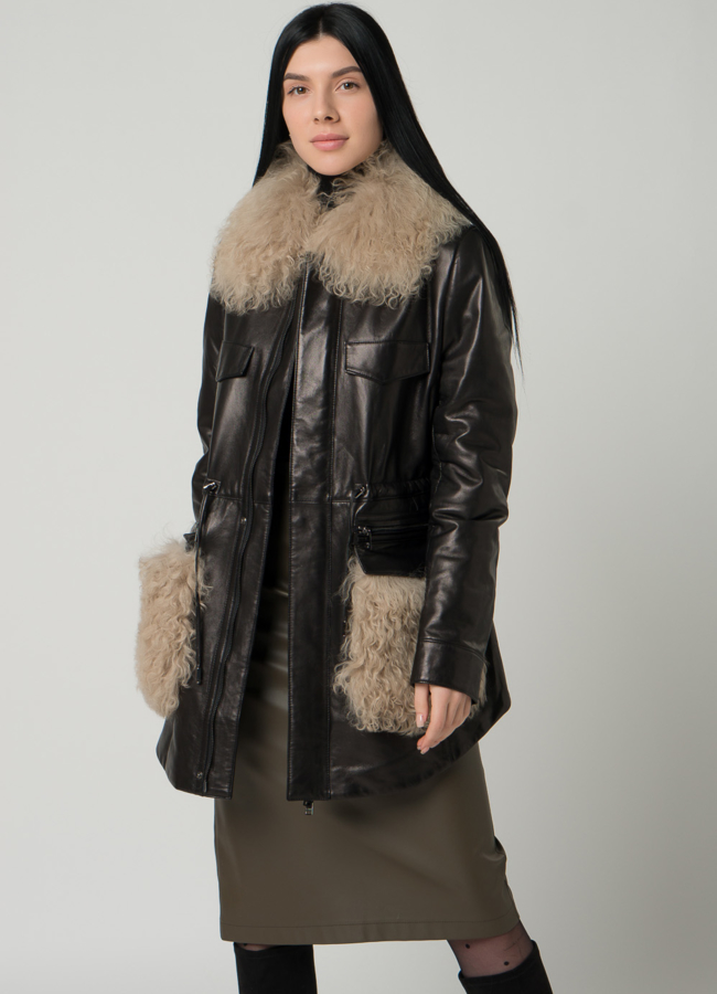 Кожаная куртка с мехом модель № 2123 универмаг малина