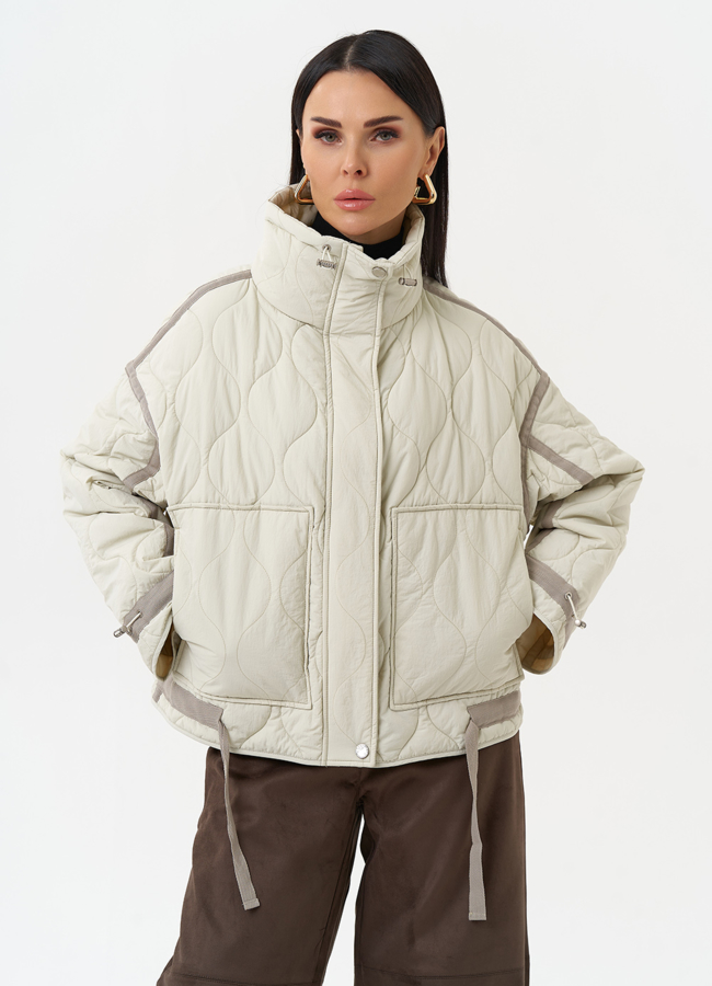 Короткая куртка с воротником стойкой модель № 30050 меха малина