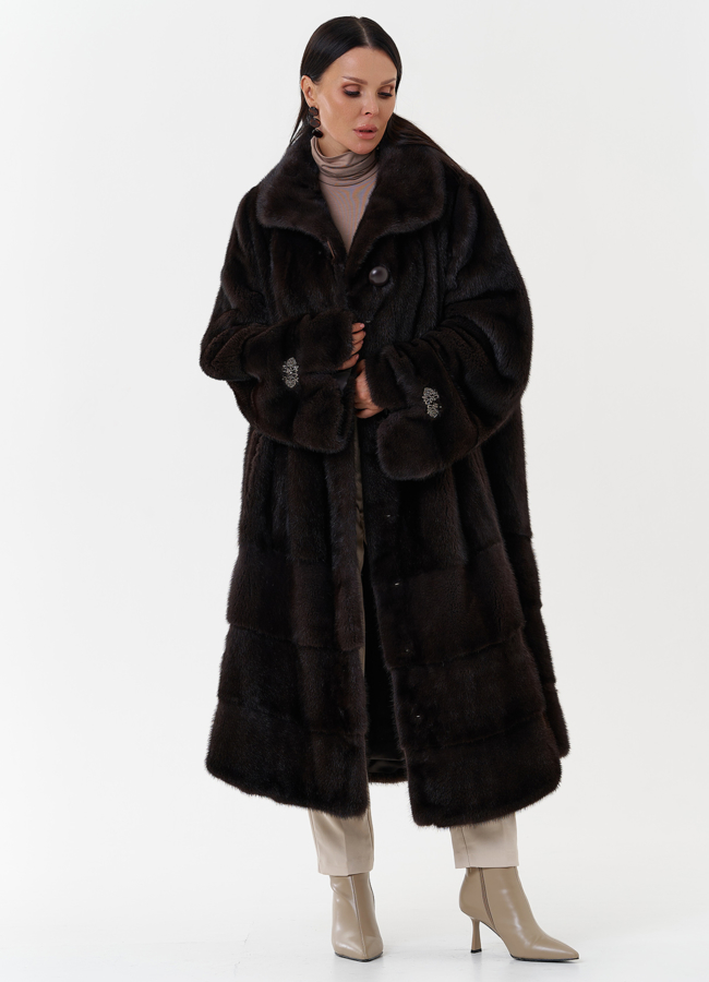 Длинная шуба из скандинавской норки с воротником апаш модель № 27598 универмаг малина