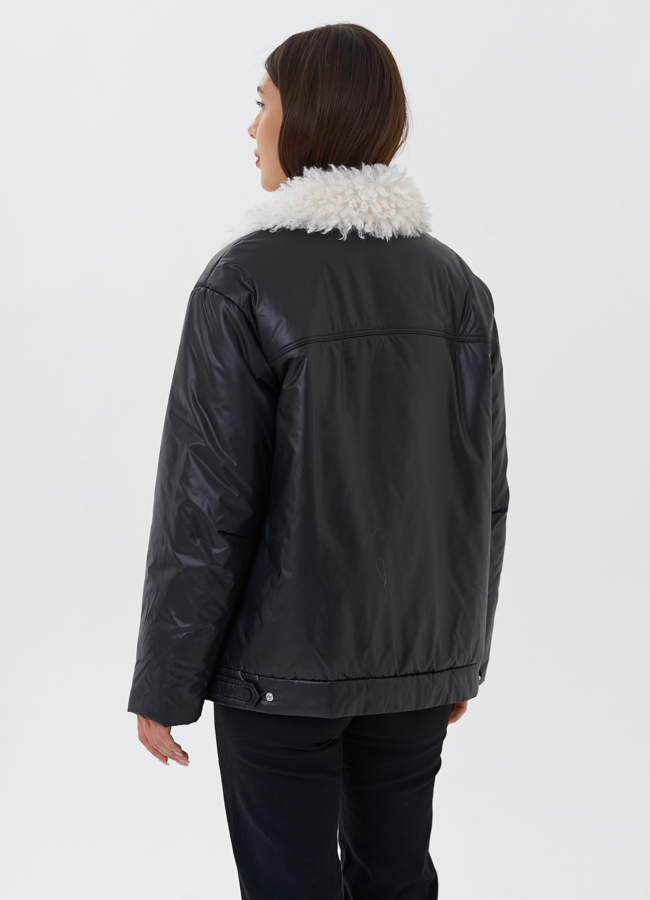 Утепленная куртка с воротником из эко меха модель № 27658 универмаг малина