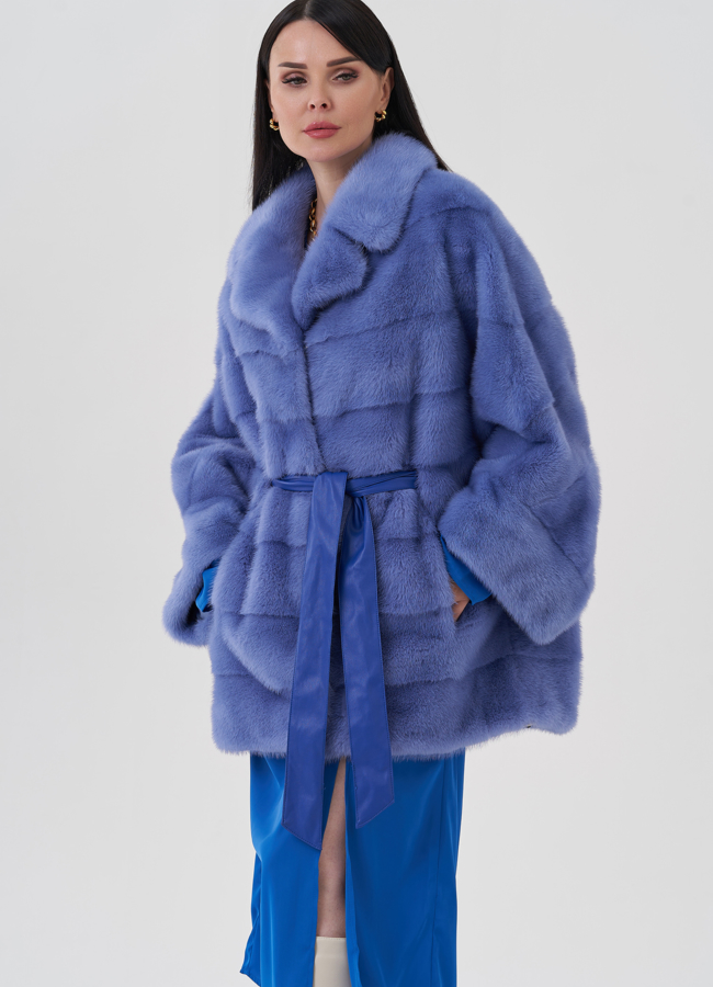 Норковая шуба с английским воротником  модель № 24661 меха малина