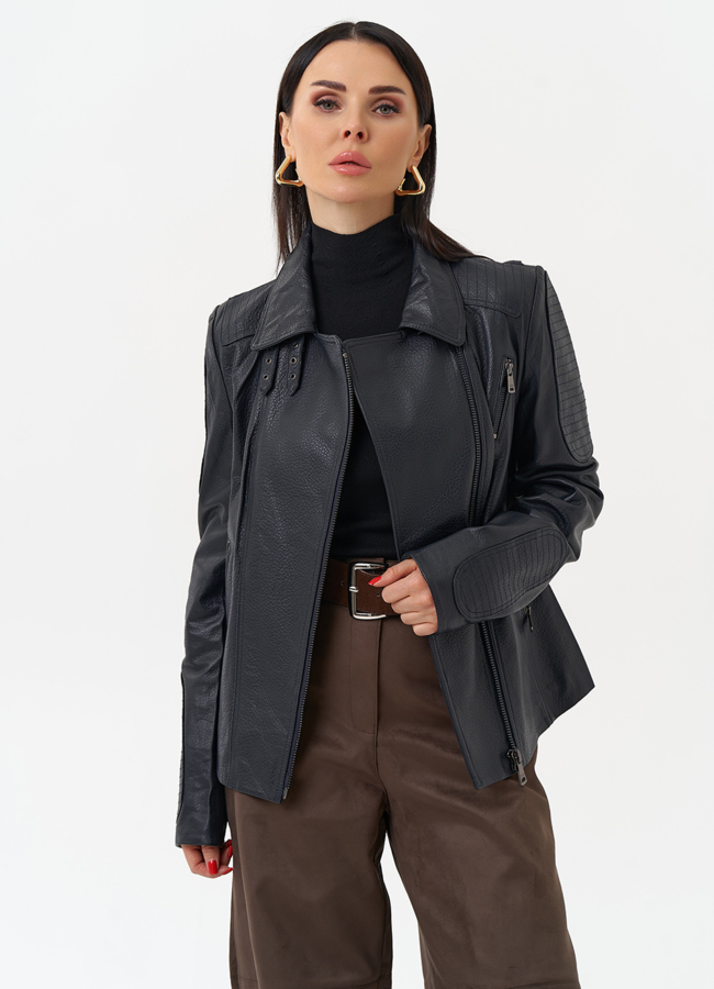 Куртка косуха из натуральной кожи модель № 10636 меха малина Куртка косуха из натуральной кожи модель № 10636 меха малина