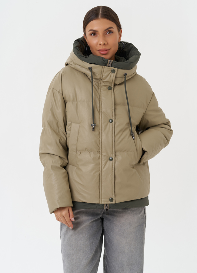 фото Куртка из эко кожи с капюшоном модель № 27867