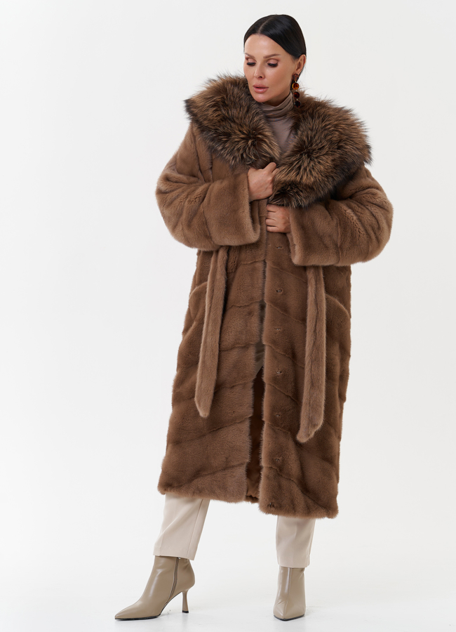 Женская норковая шуба с капюшоном из чернобурки модель № 27638 универмаг малина