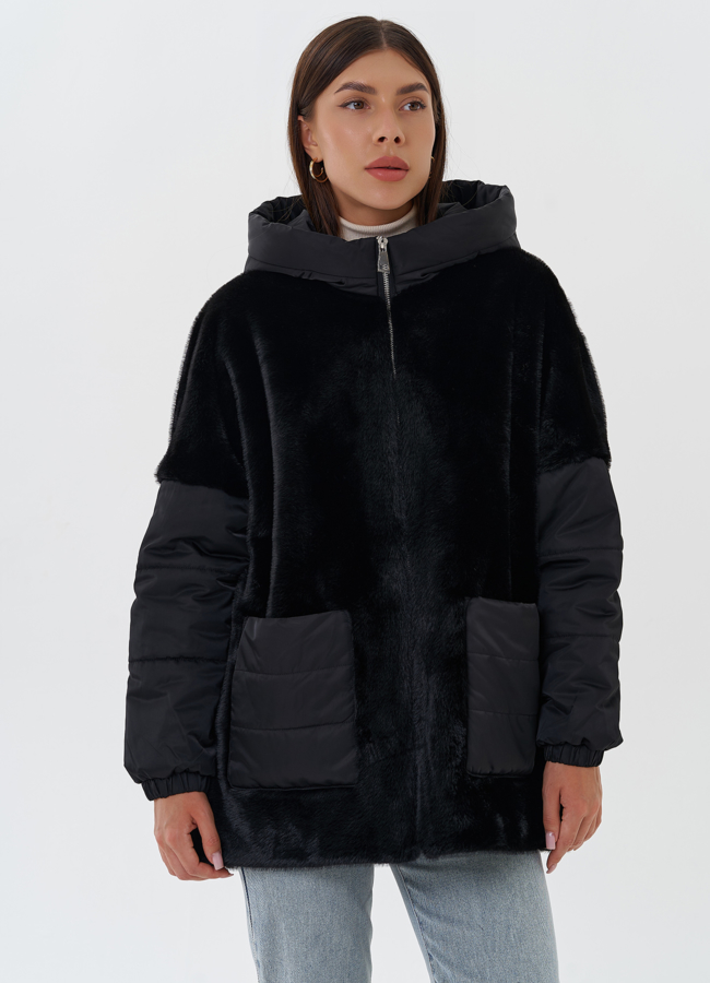 Женская комбинированная куртка с капюшоном модель № 27746 в рассрочку