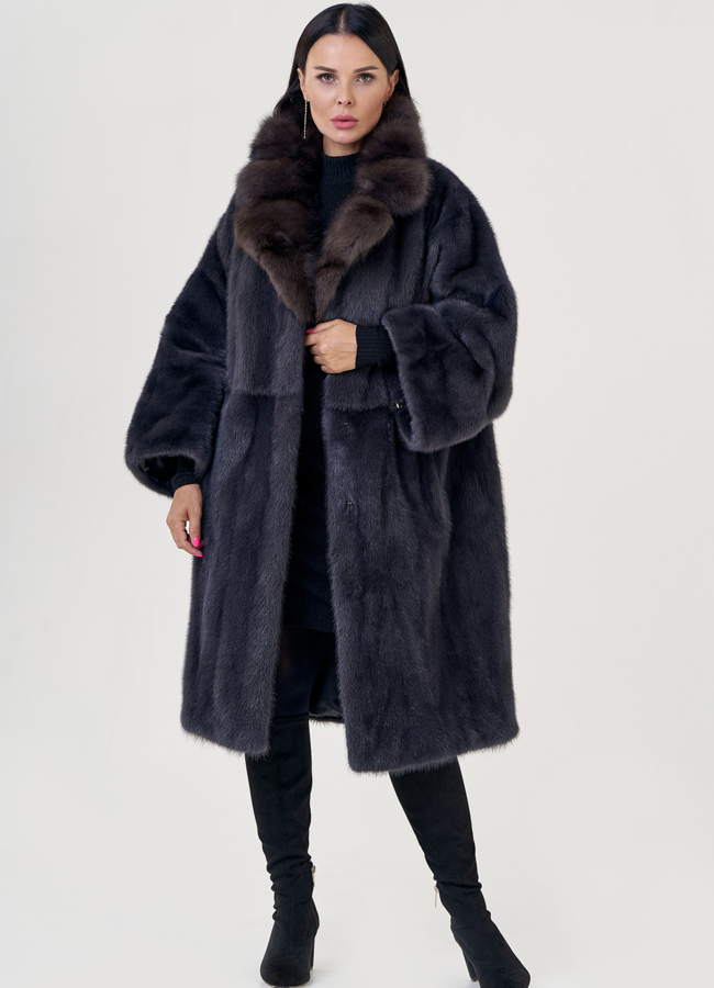 Шуба из норки с воротником из куницы модель № 76949 универмаг малина