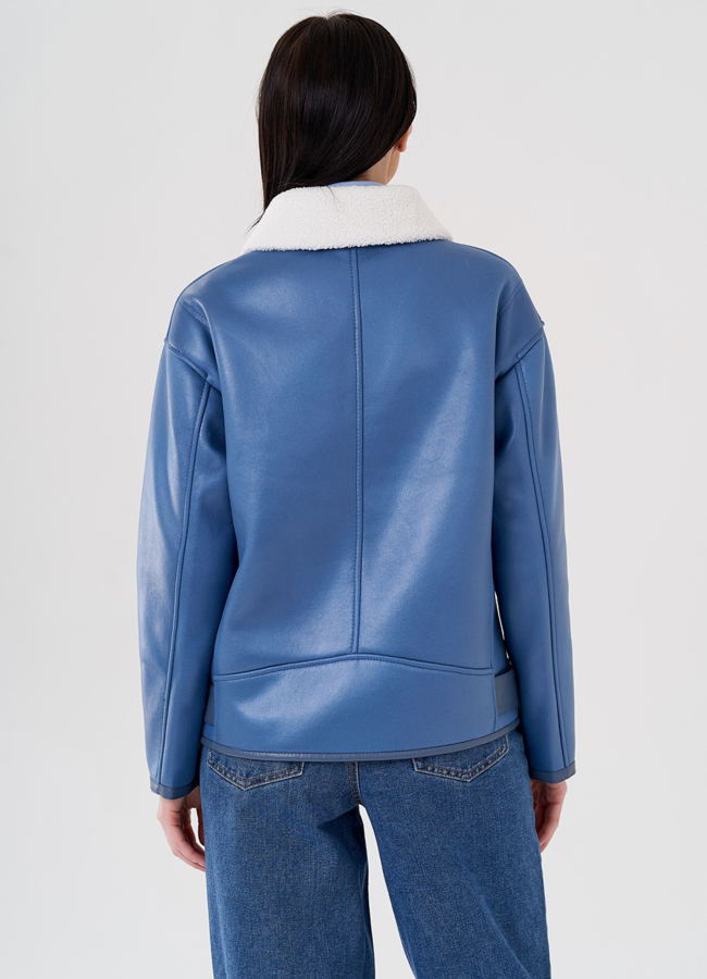 фото Женская короткая эко дубленка в голубом цвете модель № 24314