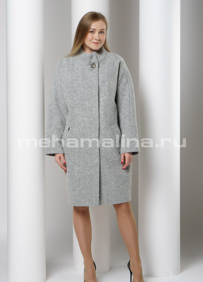 фото Серое пальто на кнопках, фасон - баллон модель № 11438