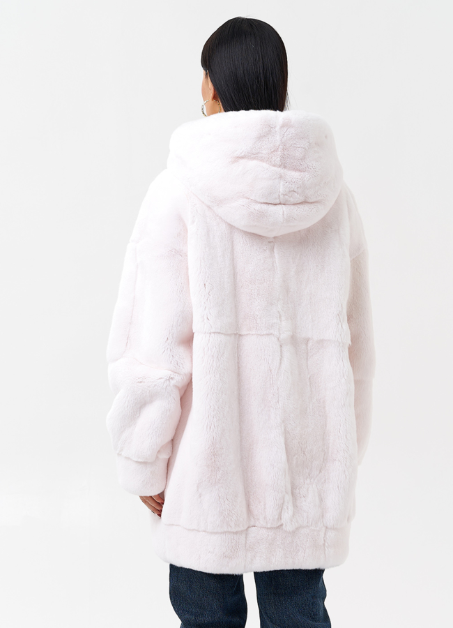 Шуба из меха кролика с капюшоном модель № 29065 универмаг малина