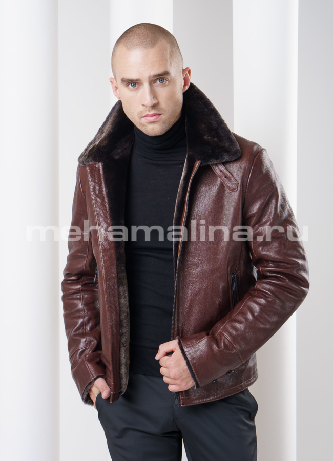 Дубленка на молнии, цвет коричневый модель № DM-73 в рассрочку