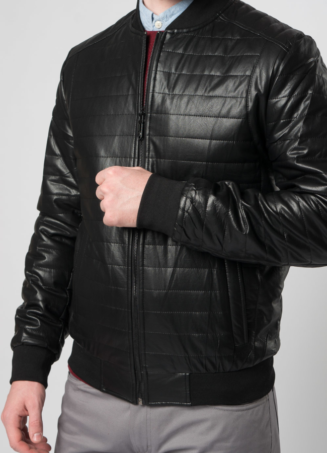 Бомбер из эко кожи черного цвета модель № 715 универмаг малина