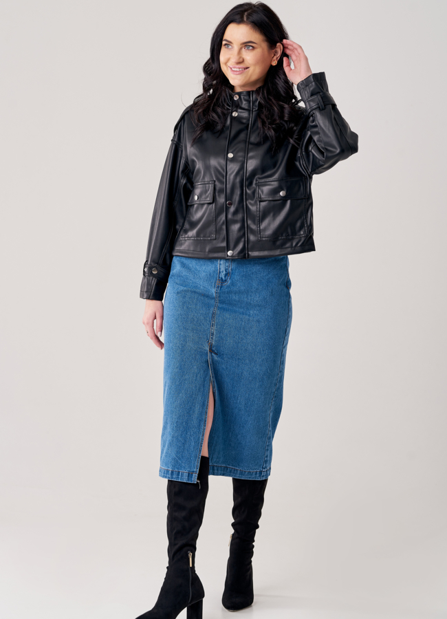 Куртка из эко кожи черного цвета модель № 2103 в кредит