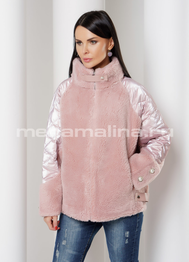Укороченная шуба на молнии, воротник стойка модель № 1968 меха малина