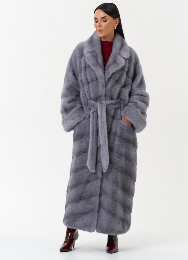 Длинная шуба из меха норки с английским воротником модель № 31041 универмаг малина