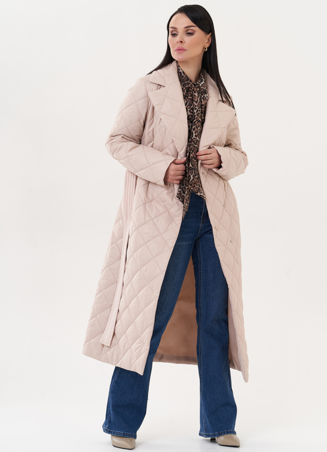 Стеганое пальто с поясом модель № 26875 в кредит