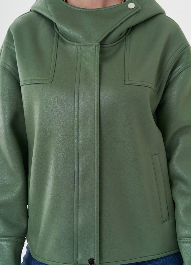 Дубленка из эко замши с капюшоном модель № 26864 универмаг малина