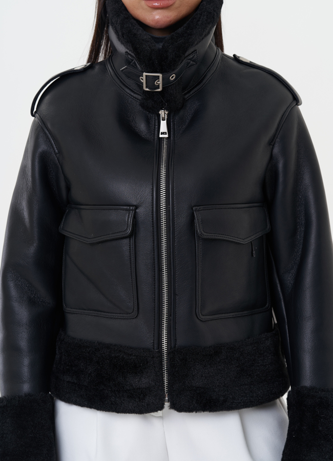 Женская дубленка из эко кожи модель № 27694 универмаг малина