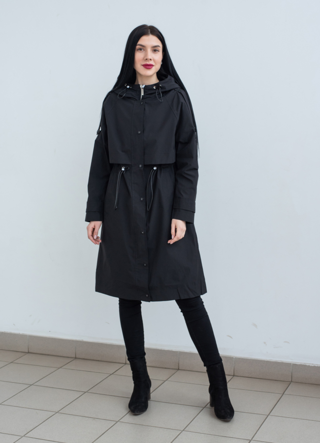 фото Парка женская черного цвета  капюшоном  модель № 22769