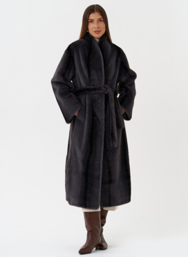 Длинное пальто из эко меха с принтом деграде Длинное пальто из эко меха с принтом деграде