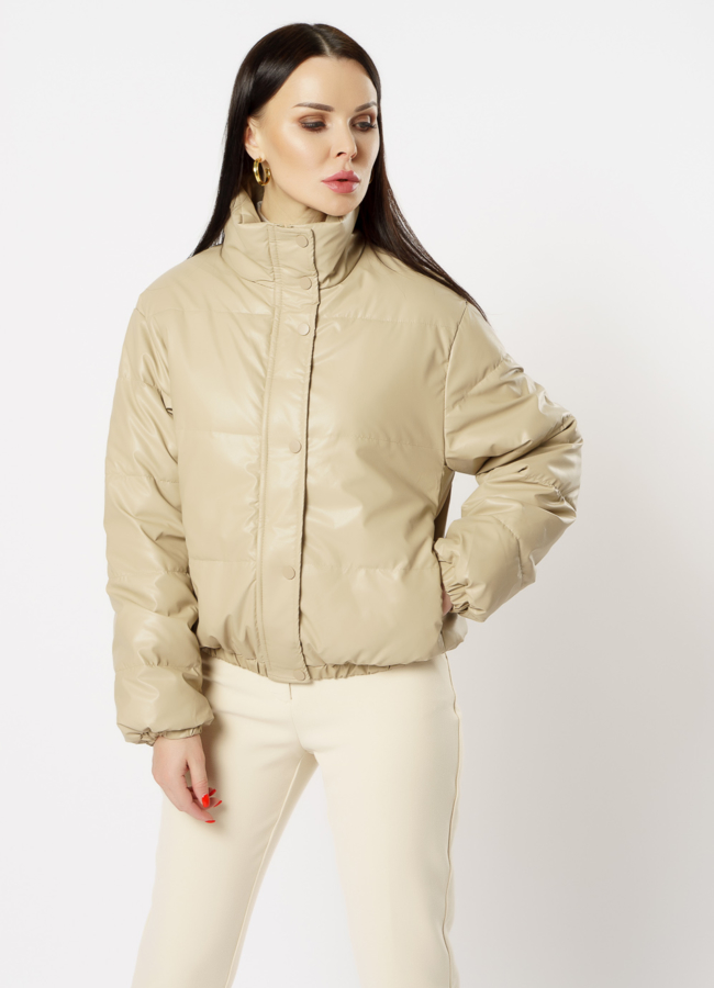 Куртка из эко кожи утепленная бежевого цвета модель № 505 универмаг малина