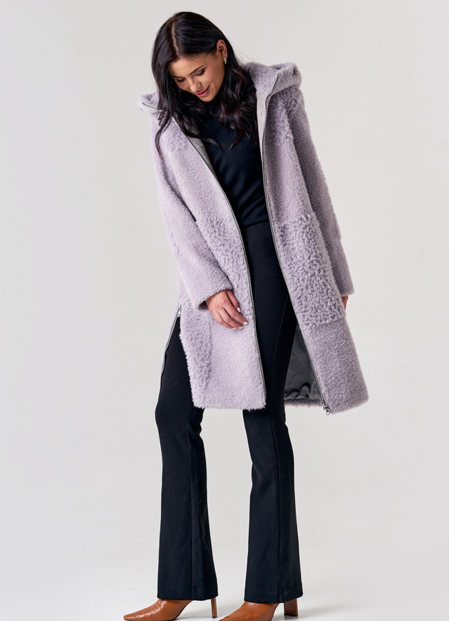 Прямое пальто из шерсти с капюшоном модель № 21560 универмаг малина