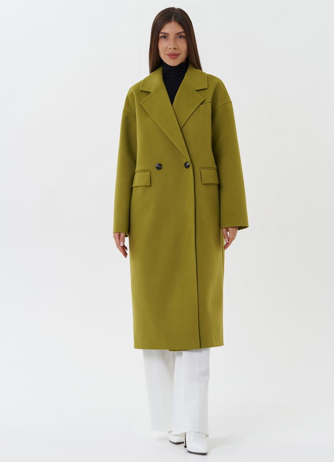 фото Пальто зеленого цвета с английским воротником модель № 27676