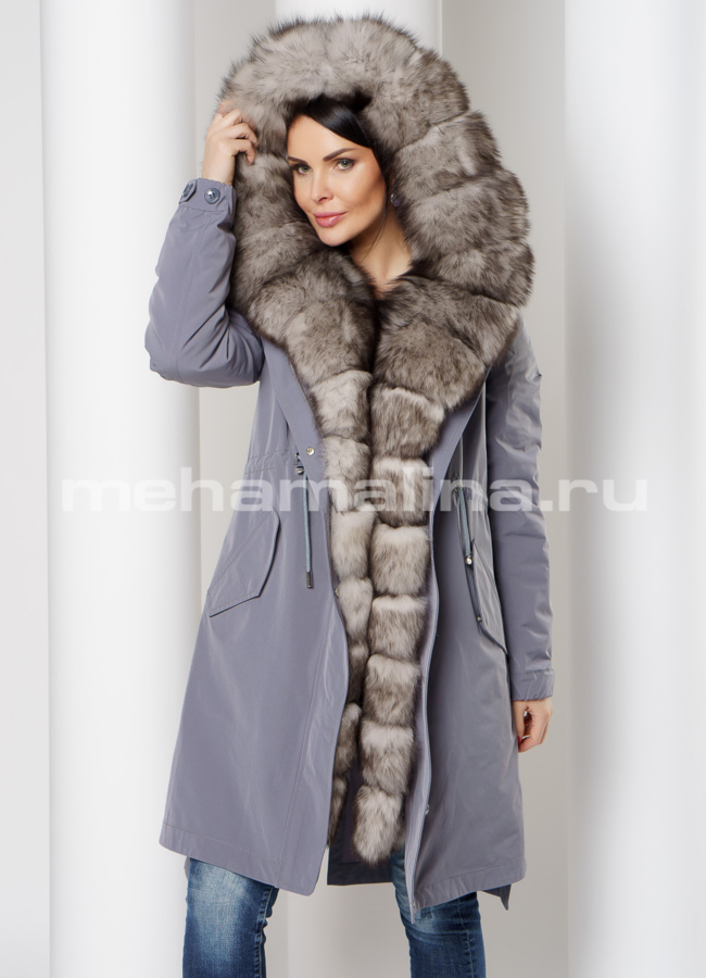 Женская парка с меховой отделкой модель № 3952 меха малина