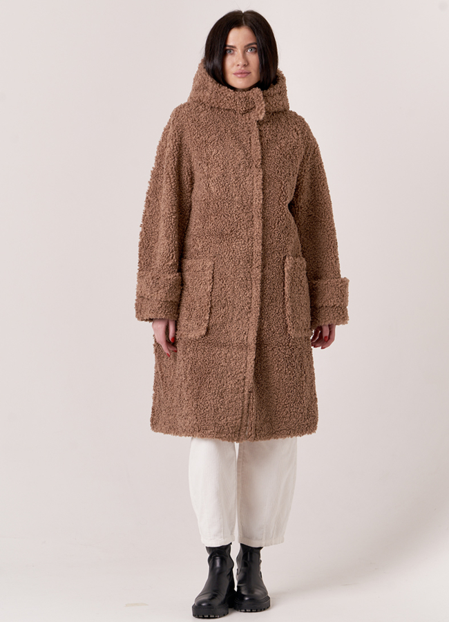 фото Шуба из шерсти с капюшоном модель № 19432