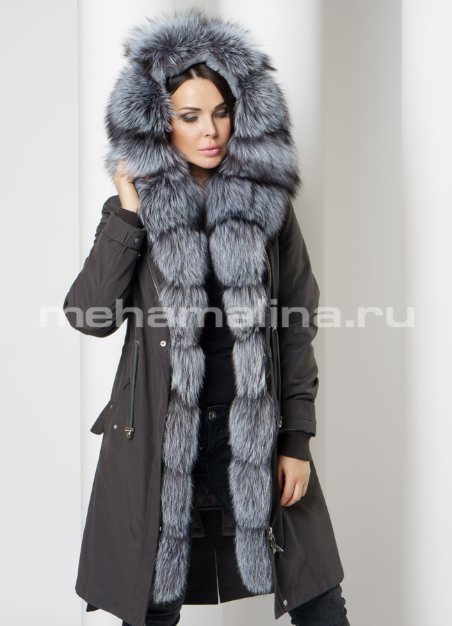 Парка на молнии с капюшоном отделка чернобурка модель № 17008 универмаг малина