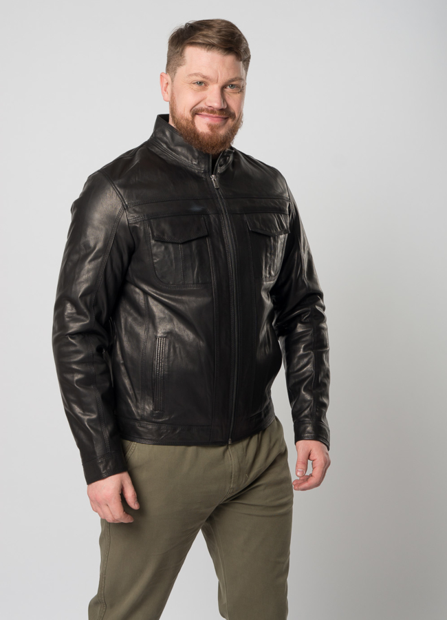 Кожаная куртка черного цвета модель № 05 универмаг малина