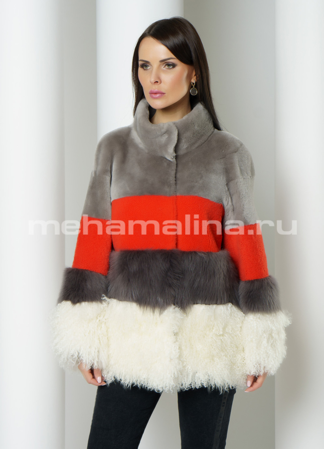 Дубленка со стойкой на кнопках модель № 3206 универмаг малина