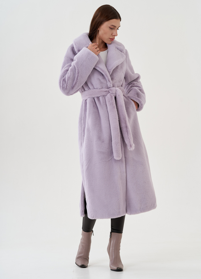 Удлиненная шуба из экомеха в светло-фиолетовом цвете модель № 81535 универмаг малина