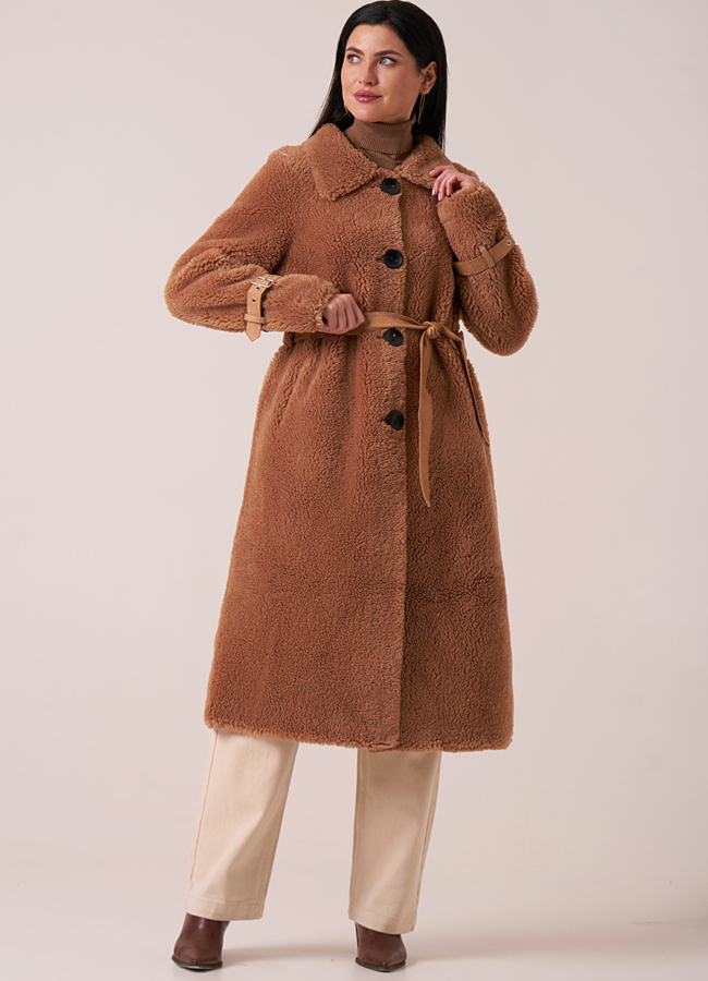 Длинная расклешенная шуба из эко меха модель № 9999 меха малина