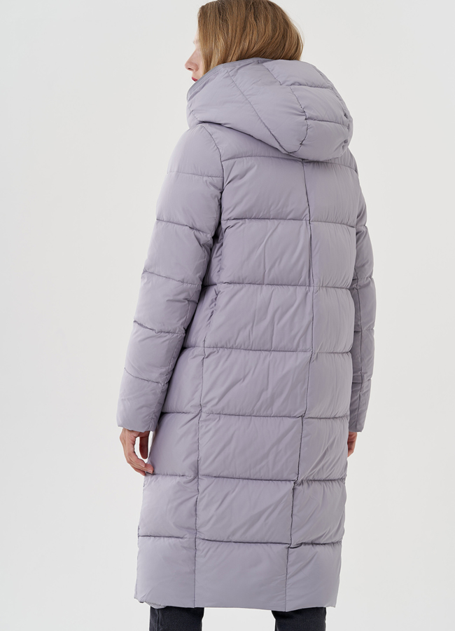 фото Женское пальто пуховик в сером цвете модель № 81344
