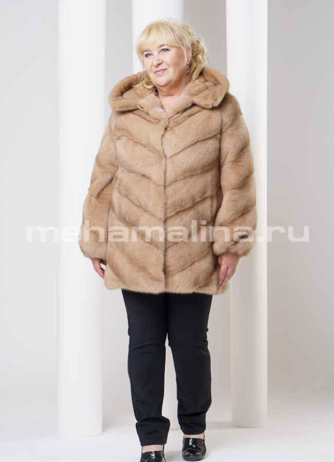 Шуба норковая, цвет пастель модель № S-282 меха малина