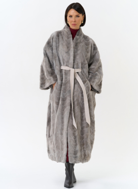 Шуба из меха норки с поясом