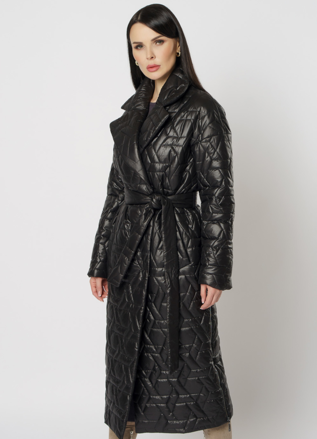 Черное длинное пальто  модель № 17786 в рассрочку