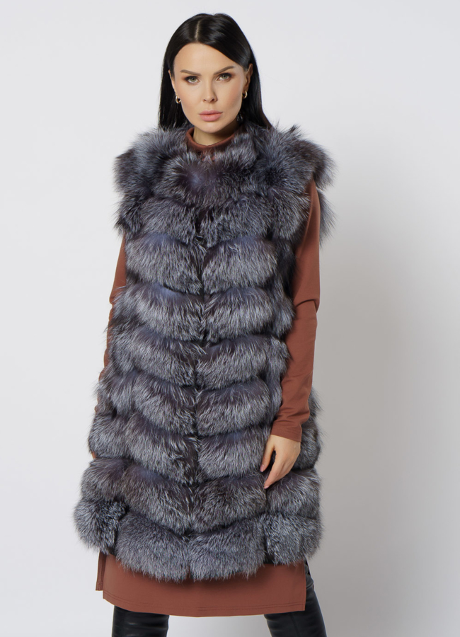 Удлиненный жилет из чернобурки модель № 21721 меха малина