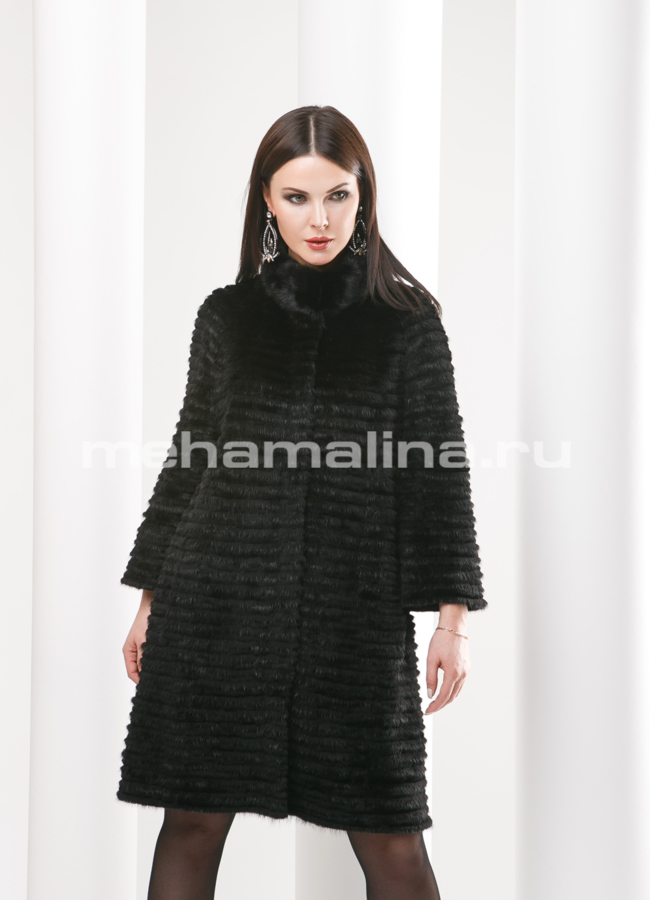 Жакет черного цвета модель № M-120 меха малина