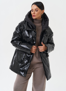 Куртка женская из эко кожи с капюшоном