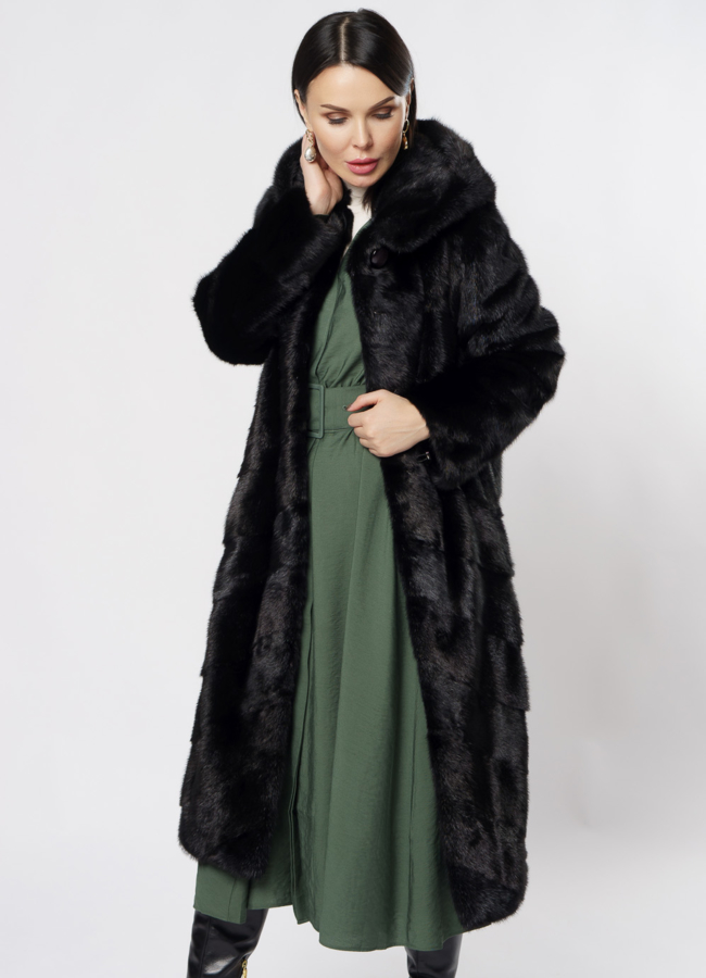 Шуба из норки с капюшоном черного цвета модель № 381 универмаг малина